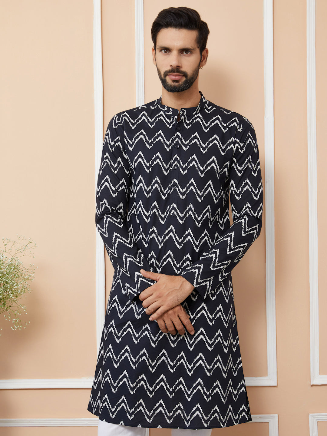 Black Printed Pure Cotton Straight Kurta See Designs