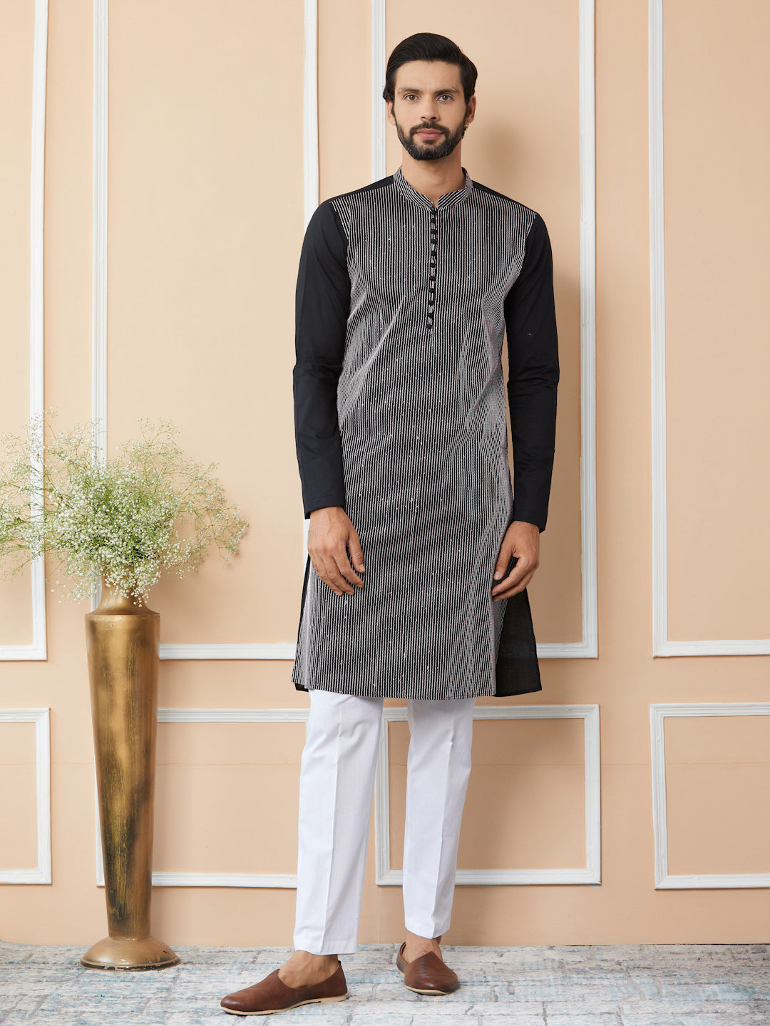 Black Thread & Sequin Worked Pure Cotton Straight Kurta