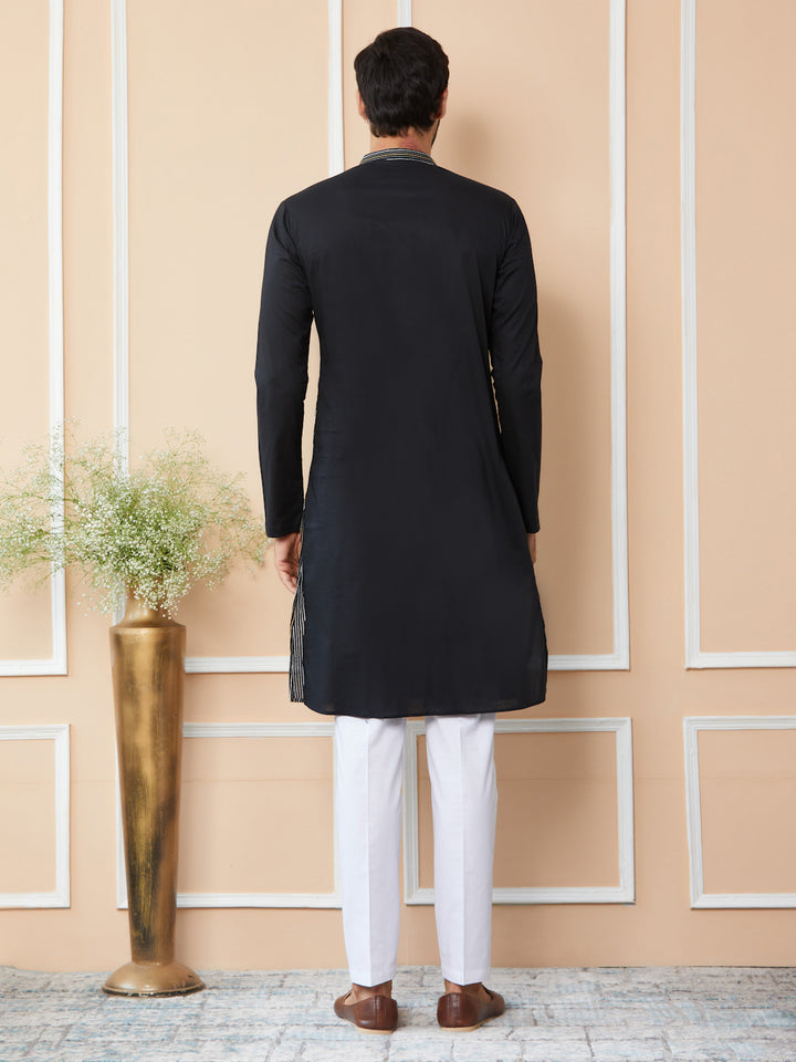 Black Thread & Sequin Worked Pure Cotton Straight Kurta