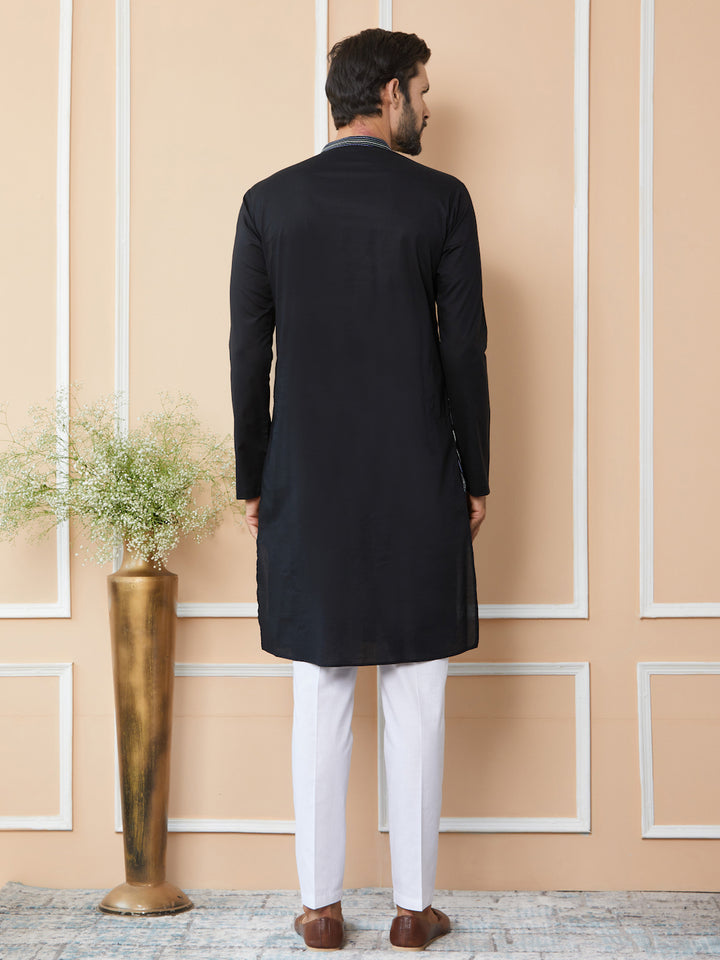 Black Thread & Sequin Worked Pure Cotton Straight Kurta