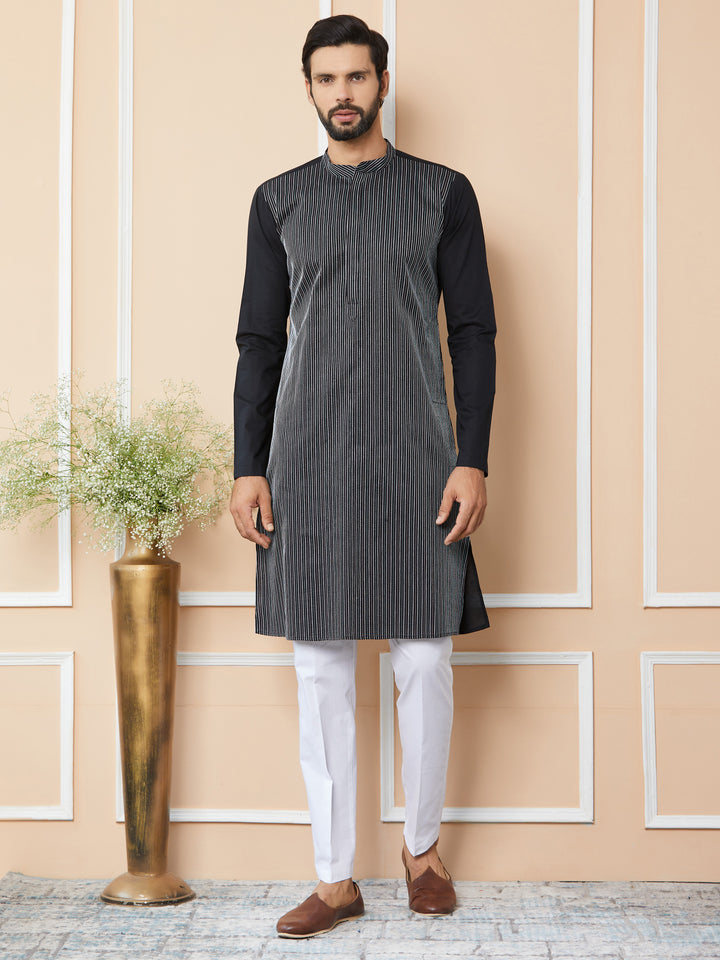 Black Thread Worked Pure Cotton Straight Kurta