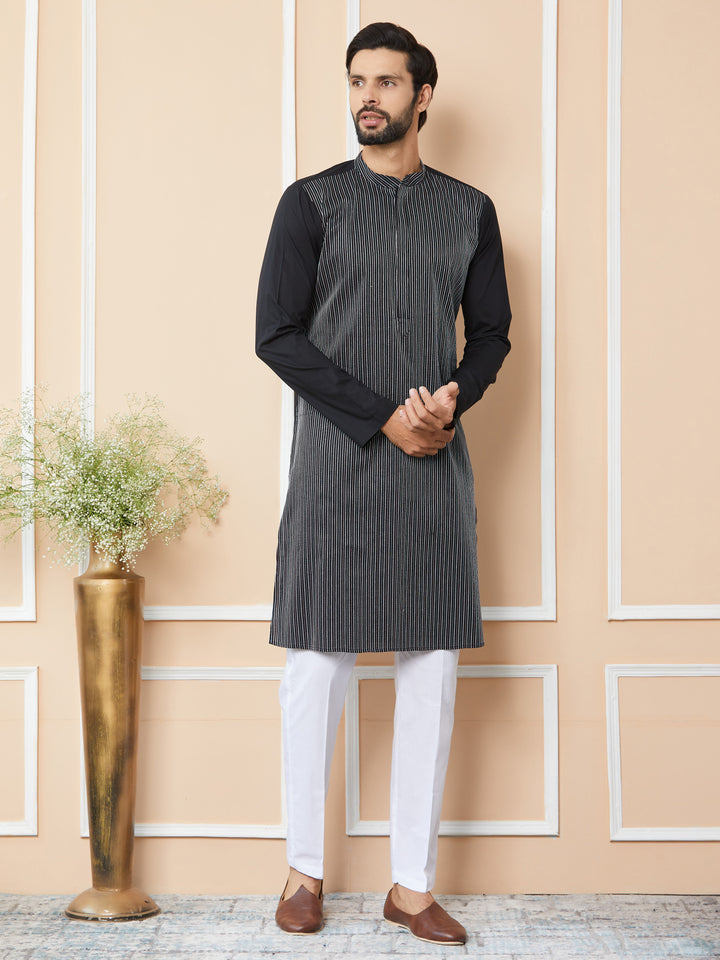 Black Thread Worked Pure Cotton Straight Kurta