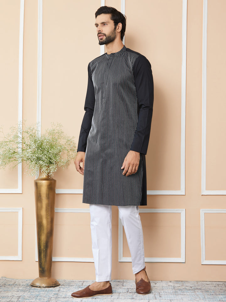 Black Thread Worked Pure Cotton Straight Kurta