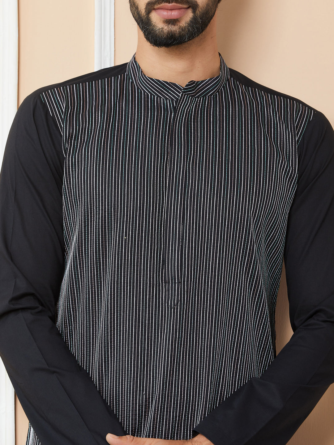 Black Thread Worked Pure Cotton Straight Kurta