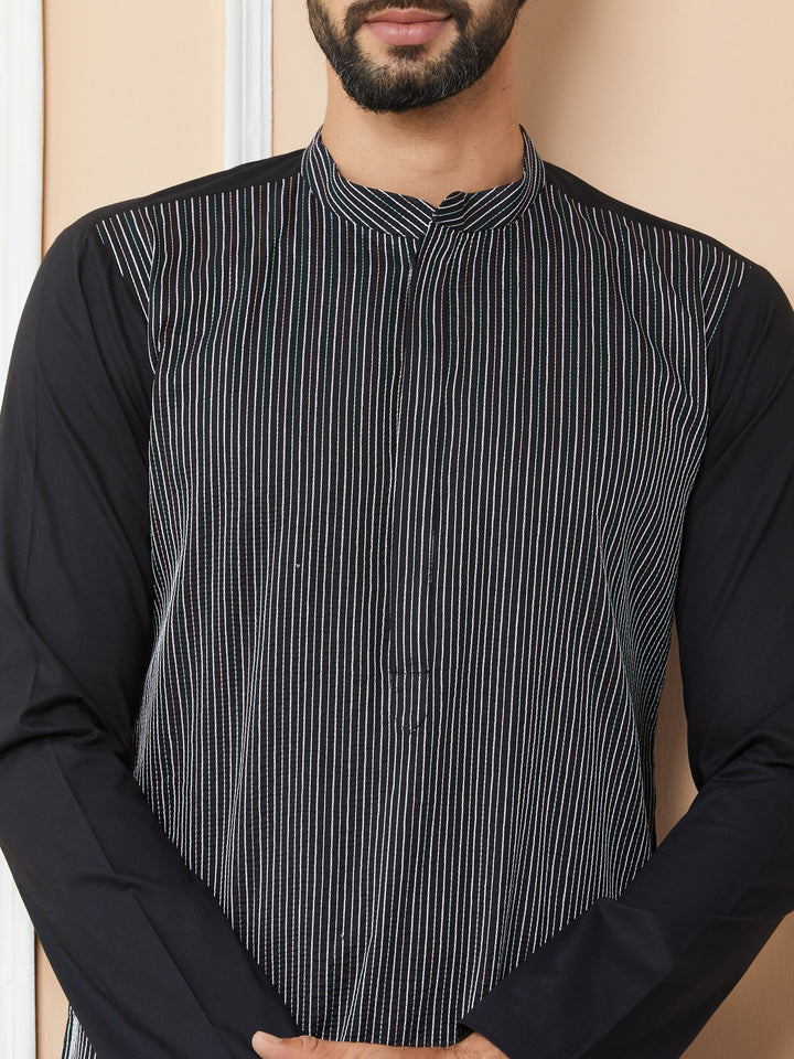 Black Thread Worked Pure Cotton Straight Kurta