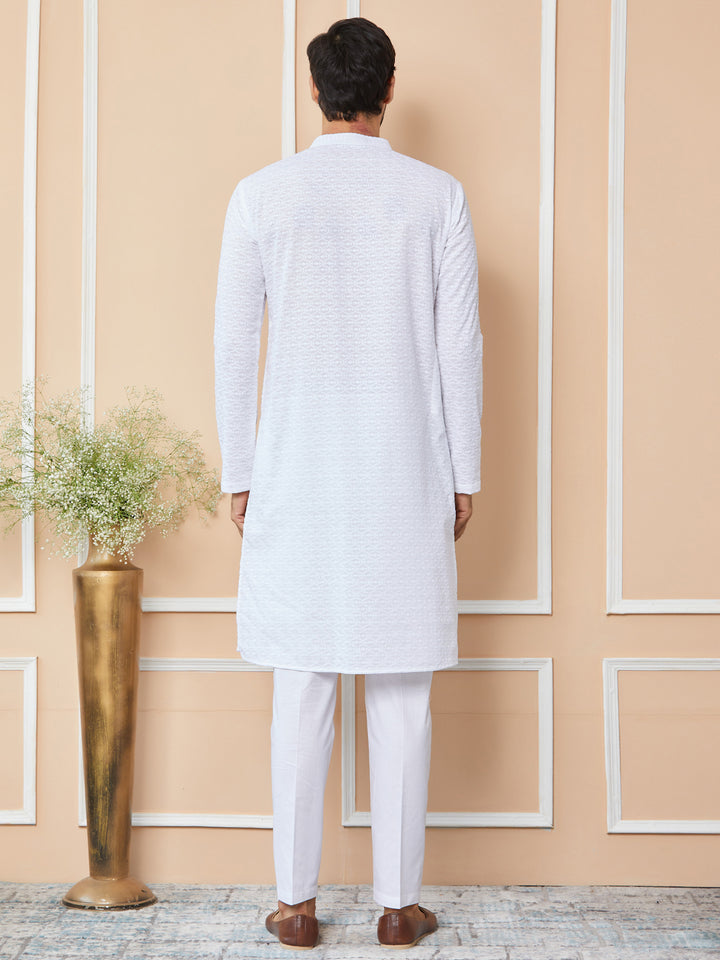 White Embroidered Chikankari Pure Cotton Straight Kurta