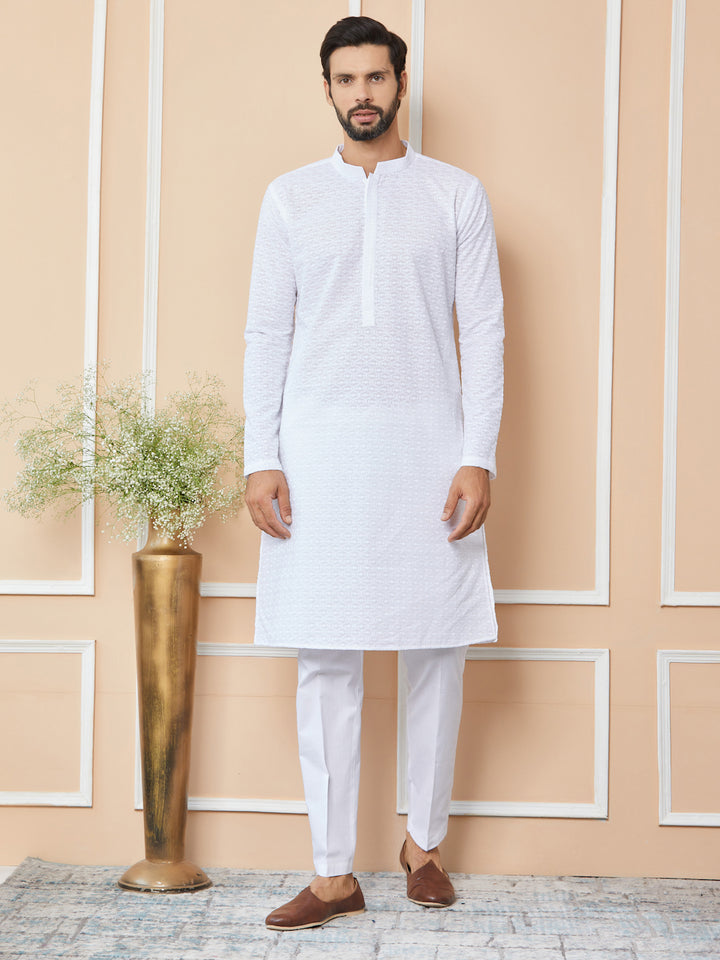 White Embroidered Chikankari Pure Cotton Straight Kurta