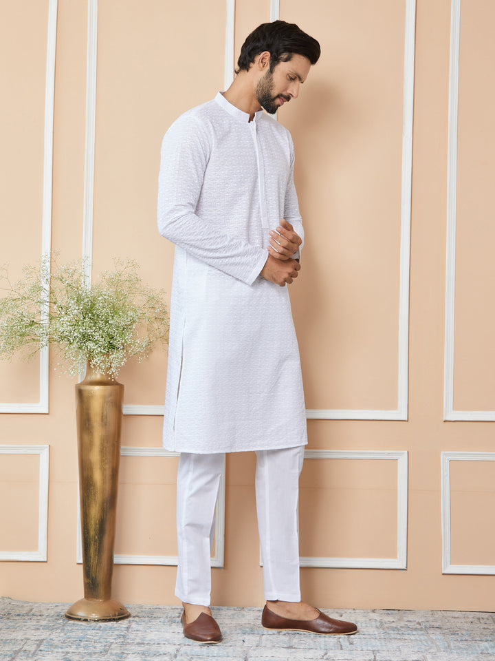 White Embroidered Chikankari Pure Cotton Straight Kurta