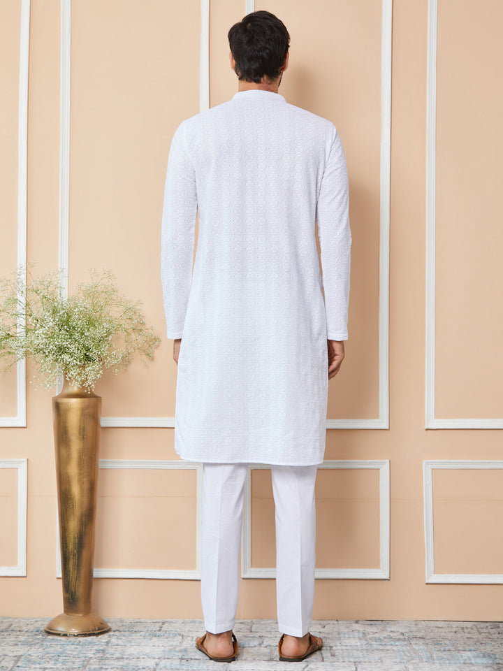 White Embroidered Chikankari Pure Cotton Straight Kurta