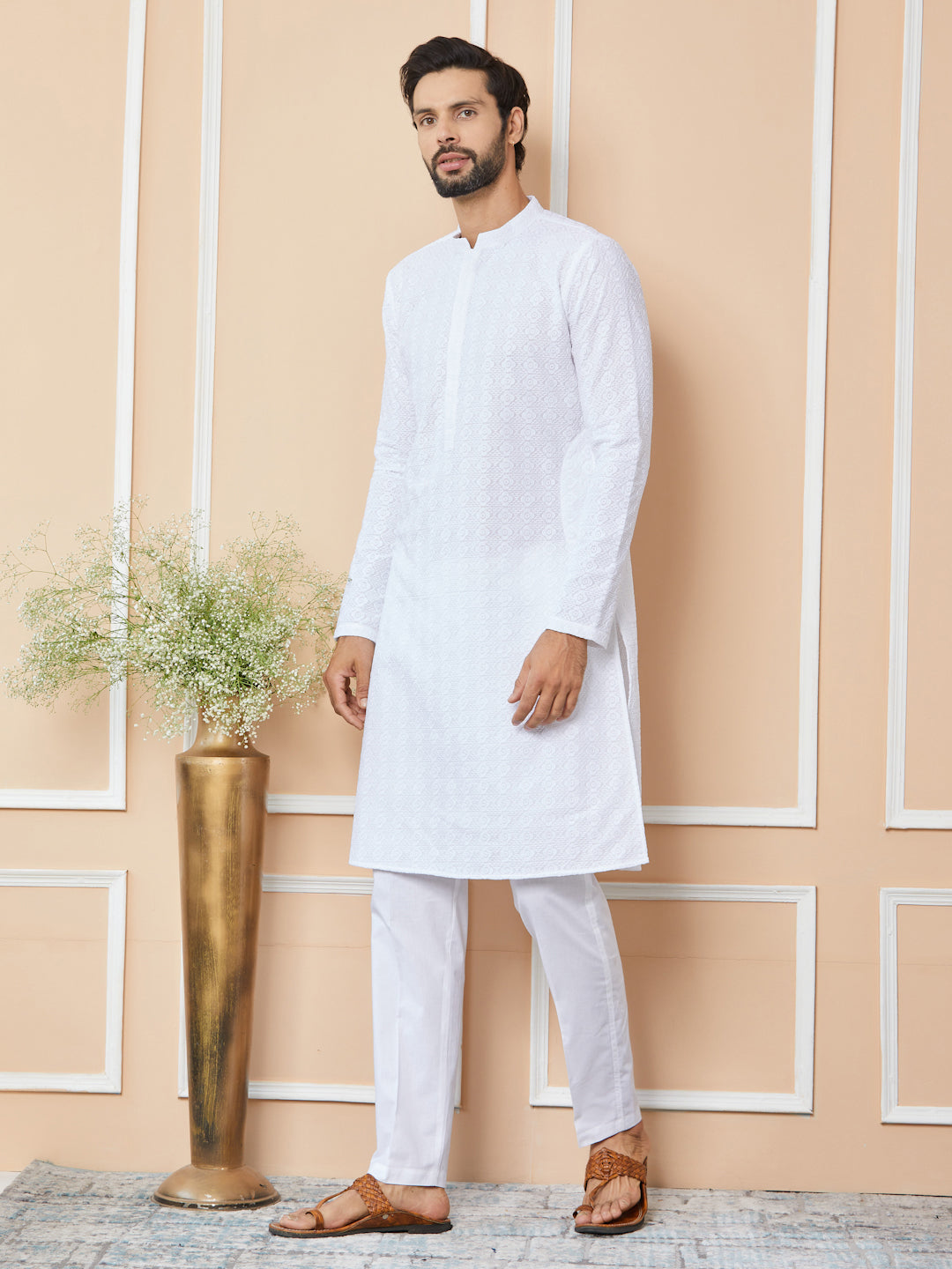 White Embroidered Chikankari Pure Cotton Straight Kurta