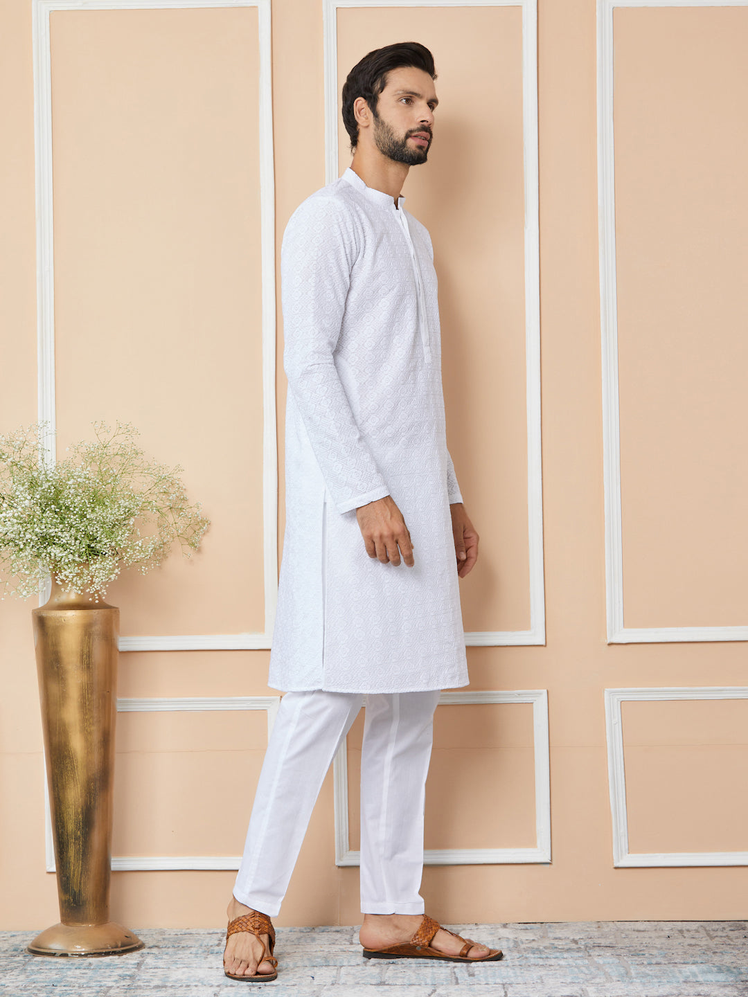 White Embroidered Chikankari Pure Cotton Straight Kurta