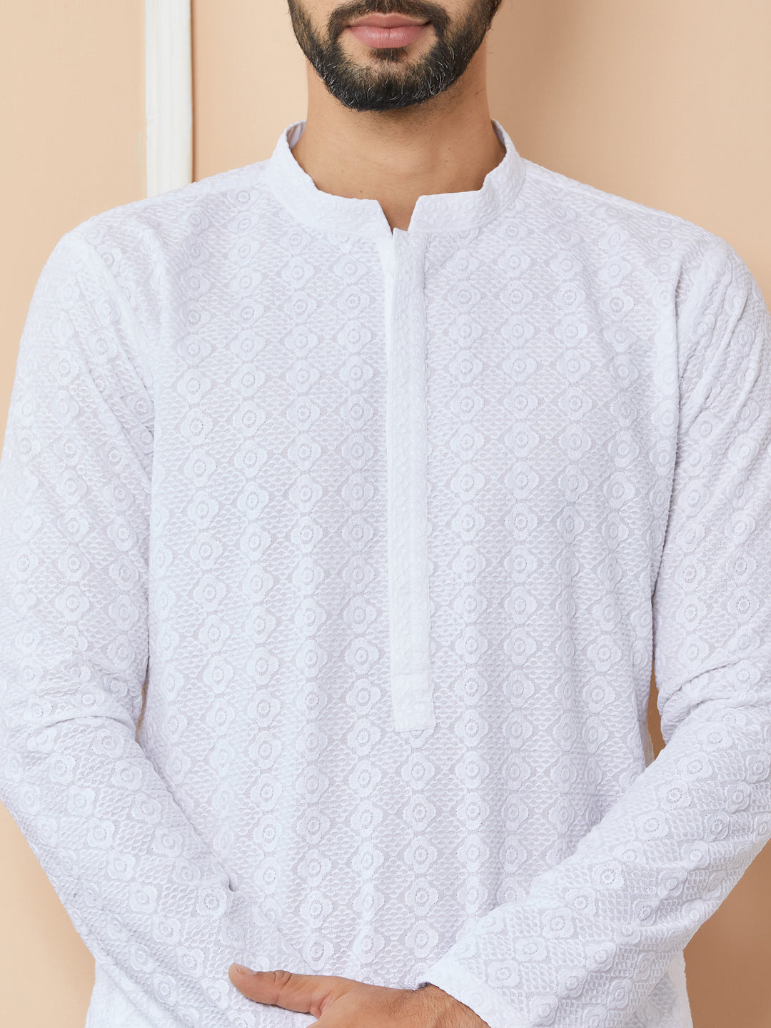 White Embroidered Chikankari Pure Cotton Straight Kurta