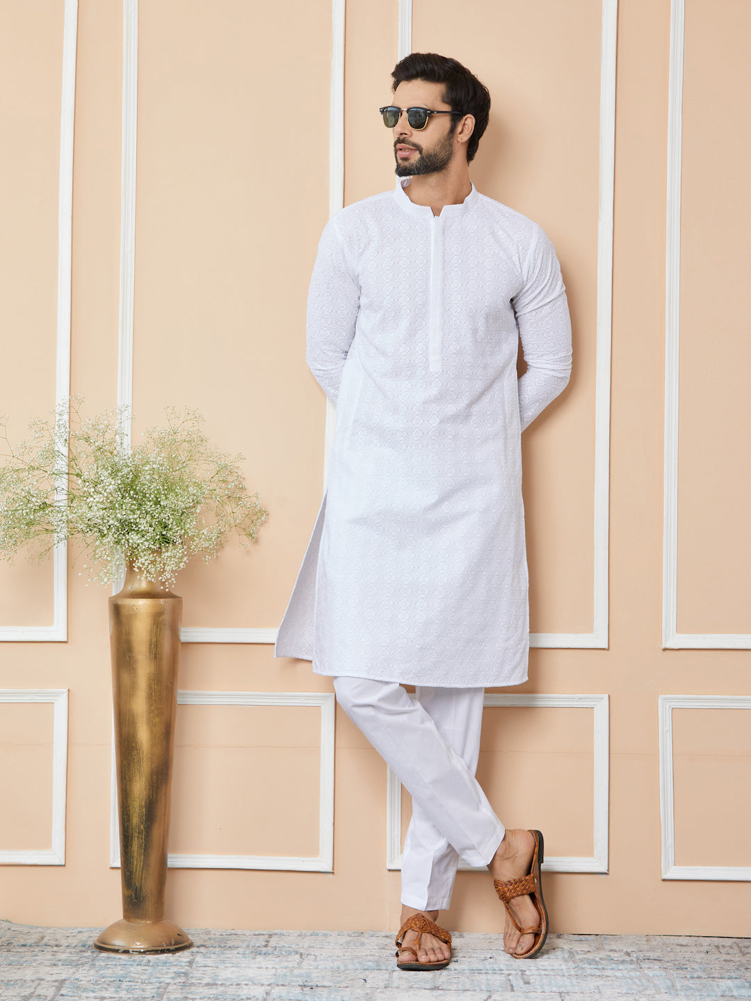 White Embroidered Chikankari Pure Cotton Straight Kurta