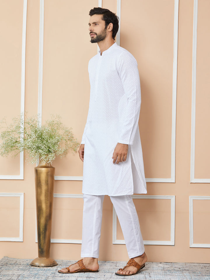 White Embroidered Chikankari Pure Cotton Straight Kurta