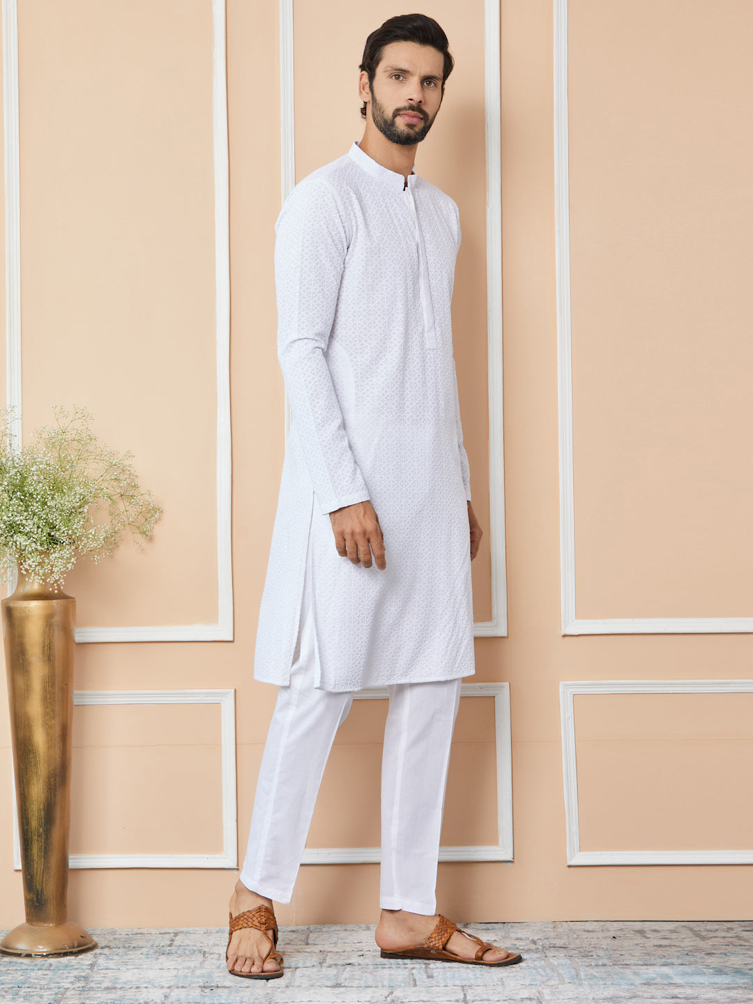 White Embroidered Chikankari Pure Cotton Straight Kurta