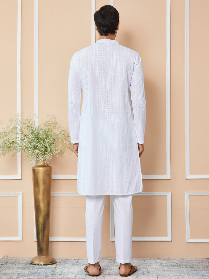 White Embroidered Chikankari Pure Cotton Straight Kurta