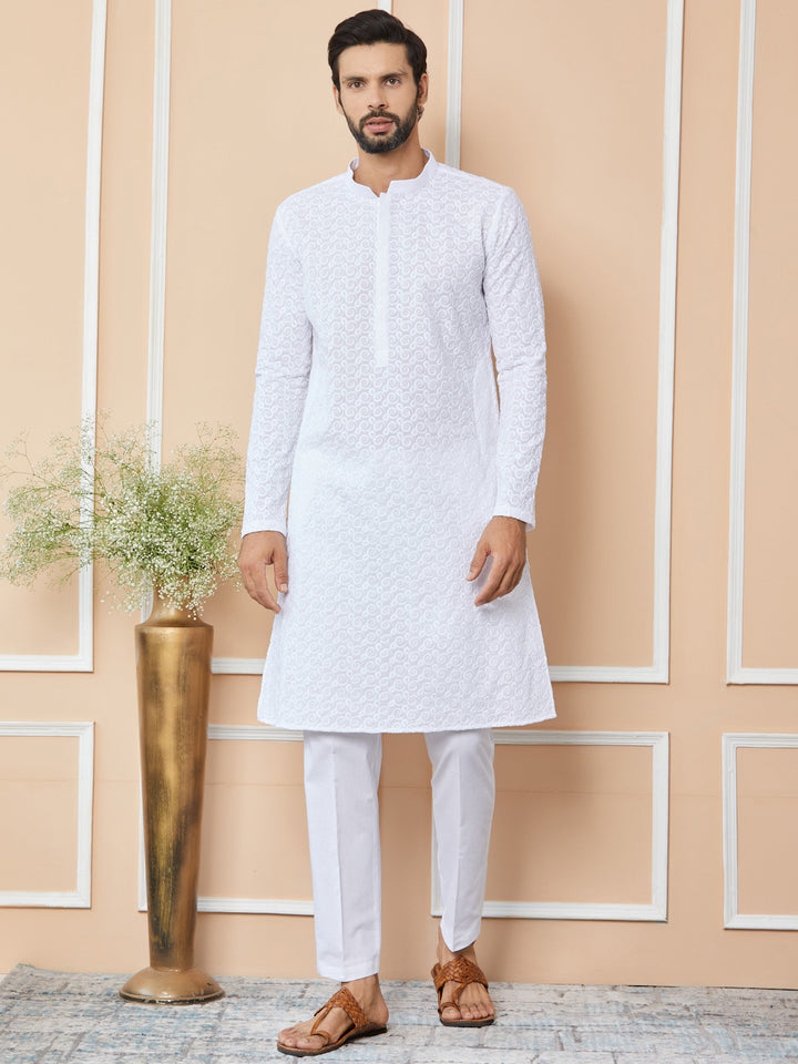 White Embroidered Chikankari Pure Cotton Straight Kurta