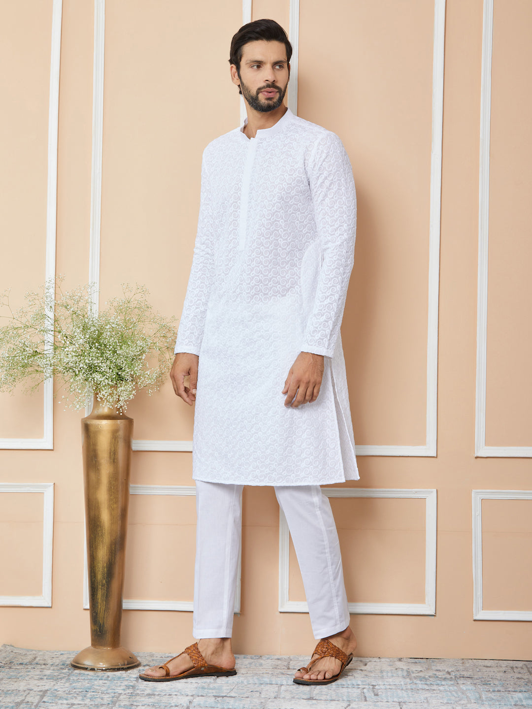 White Embroidered Chikankari Pure Cotton Straight Kurta