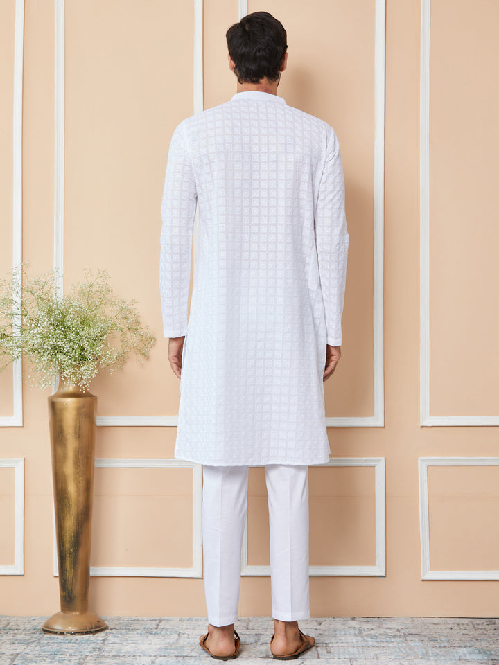 White Embroidered Chikankari Pure Cotton Straight Kurta