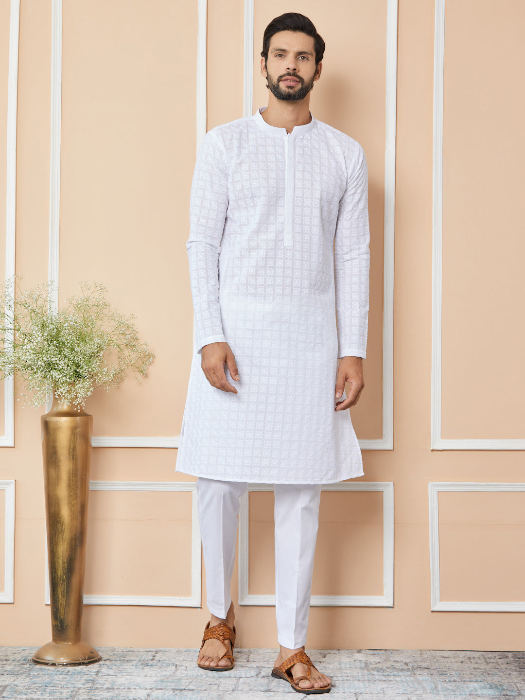 White Embroidered Chikankari Pure Cotton Straight Kurta