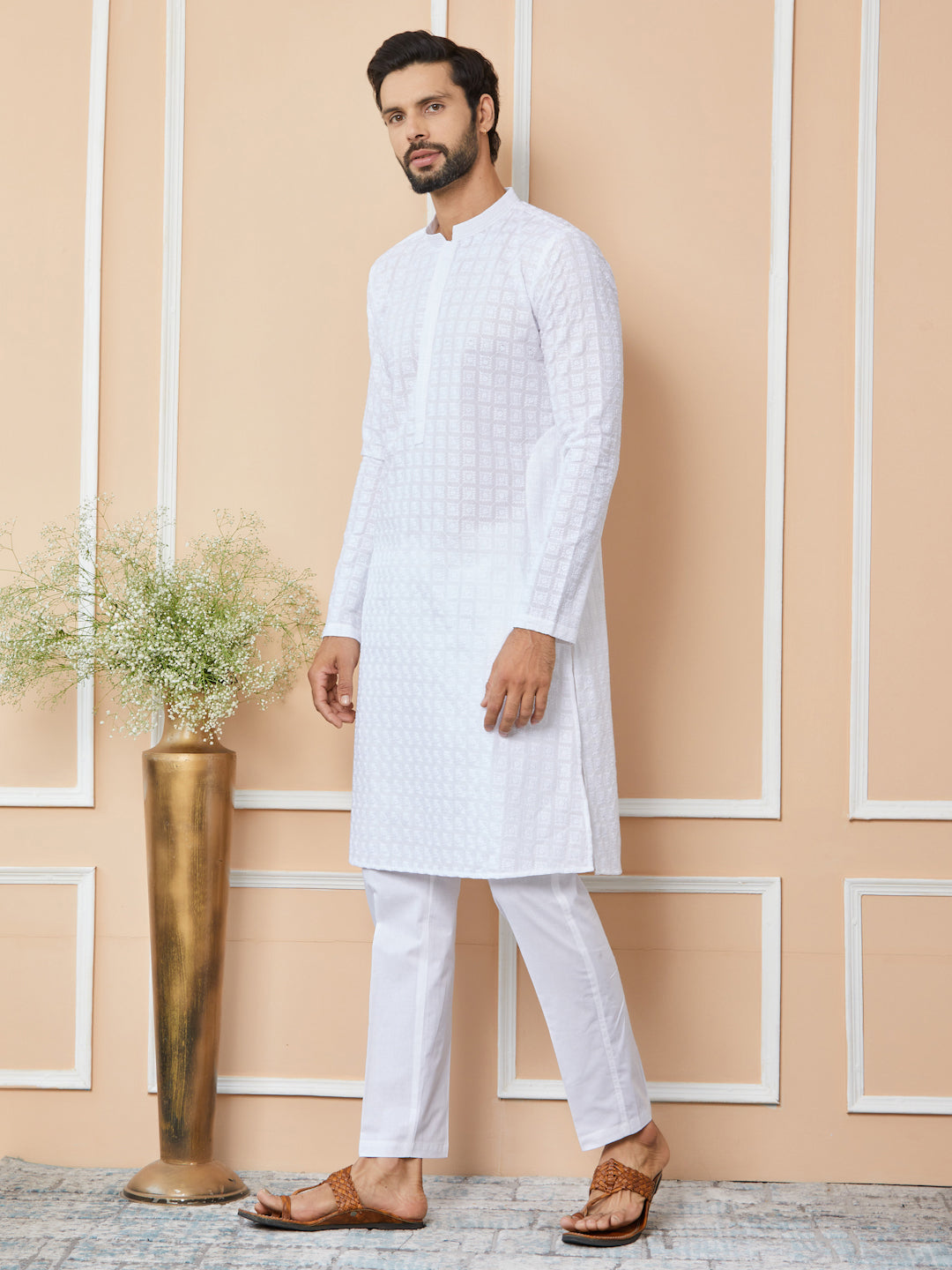 White Embroidered Chikankari Pure Cotton Straight Kurta