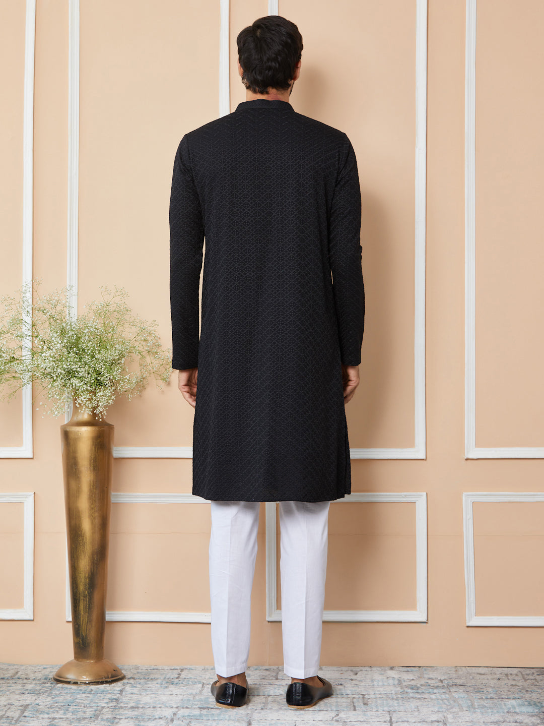 Black Embroidered Chikankari Kurta For Men Rayon Straight Kurta