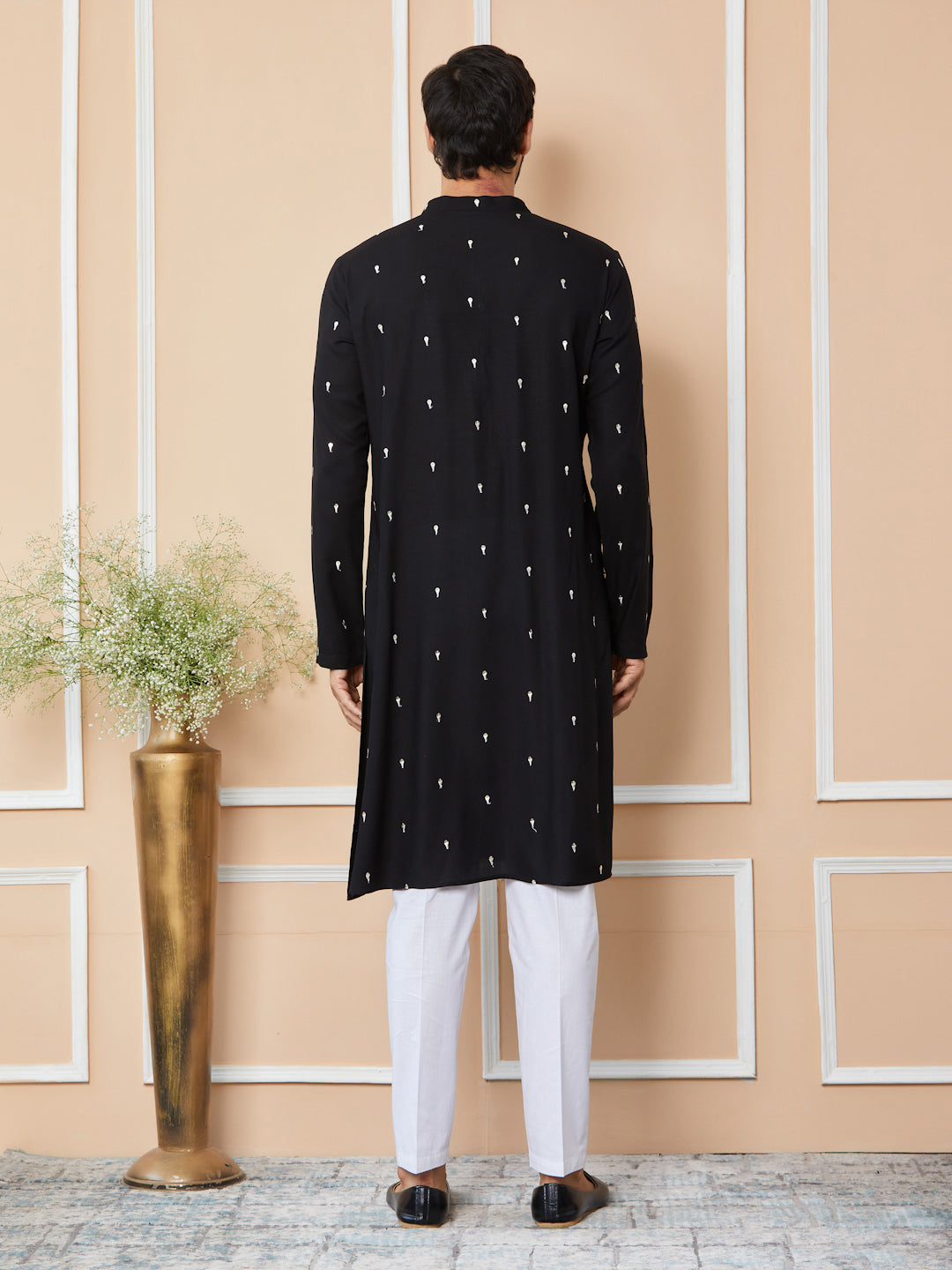 Black Sequins Embroidered Rayon Straight Kurta with Yoke Design