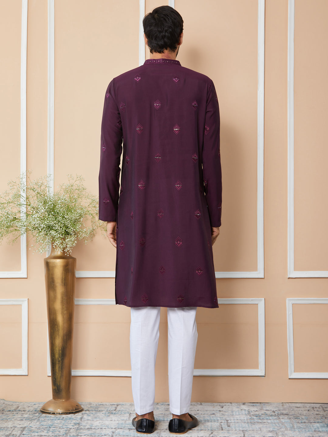 Purple Embroidered Pure Chanderi Silk Straight Kurta