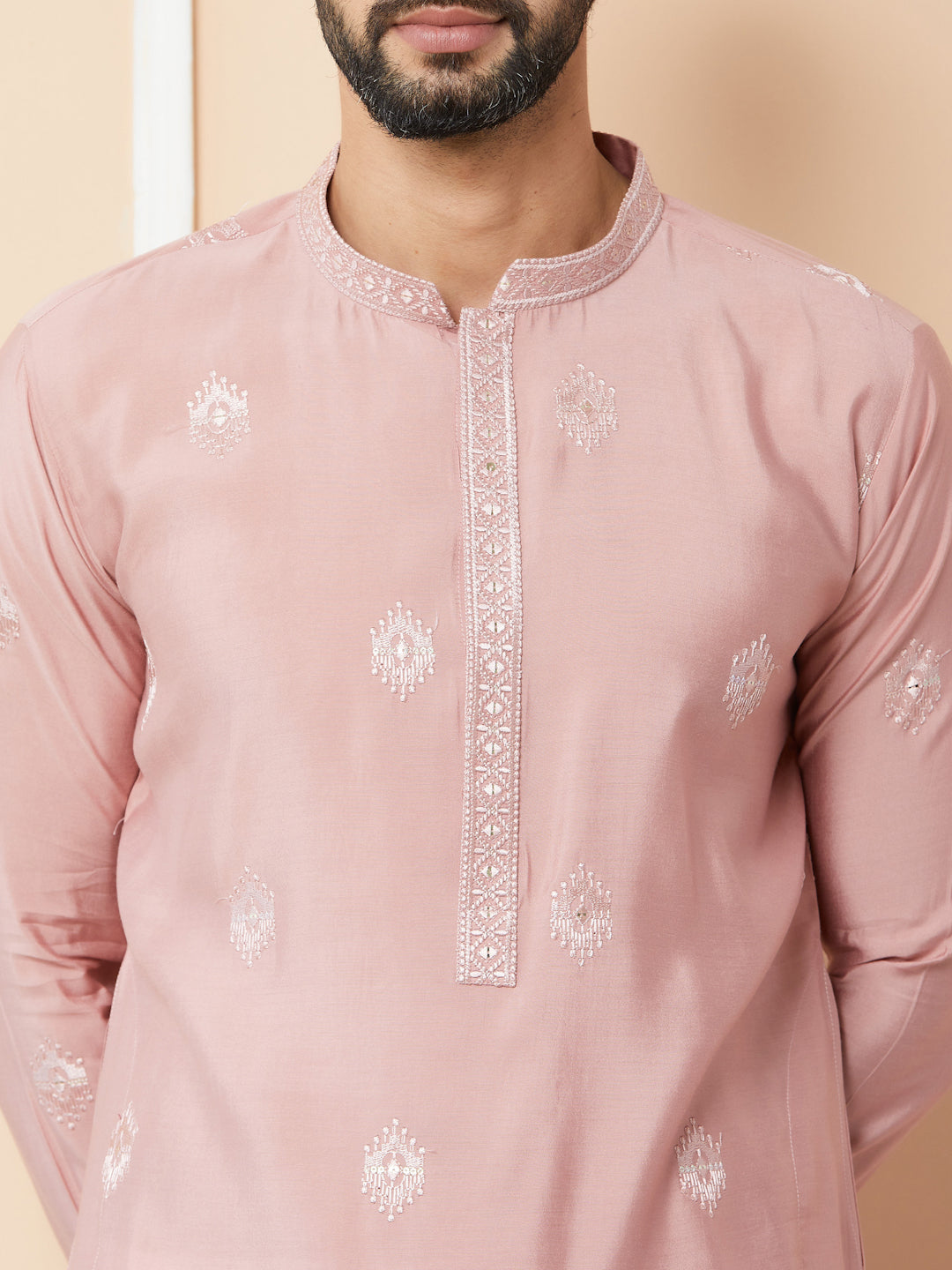 Classic Rose Embroidered Pure Chanderi Silk Straight Kurta