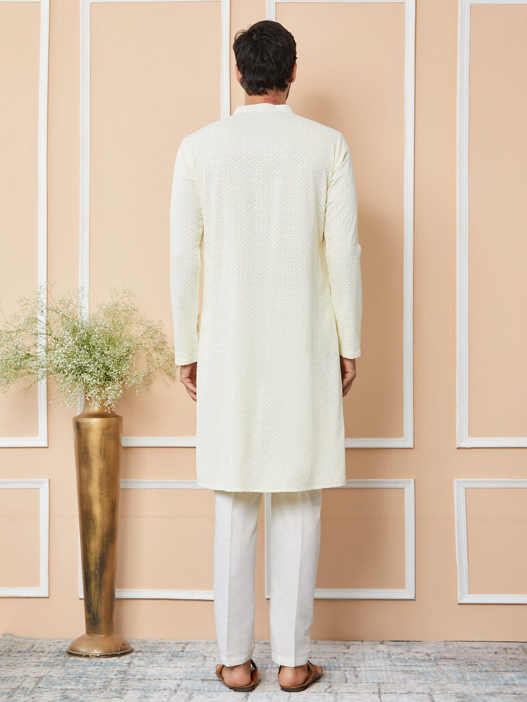 Cream Embroidered Chikankari Rayon Straight Kurta