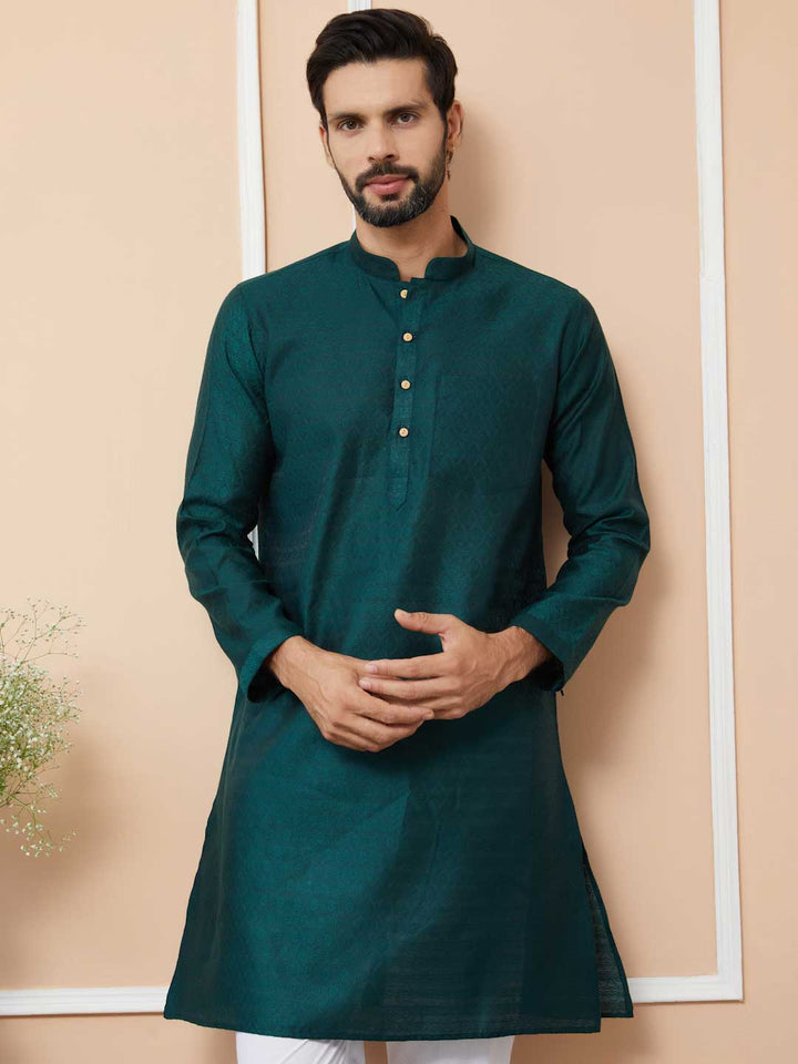 Dark Green Ethnic Motifs Silk Design Straight Kurta