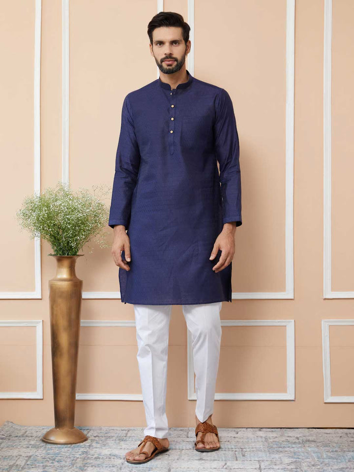 Indigo Ethnic Motifs Silk Jacquard Woven Design Straight Kurta