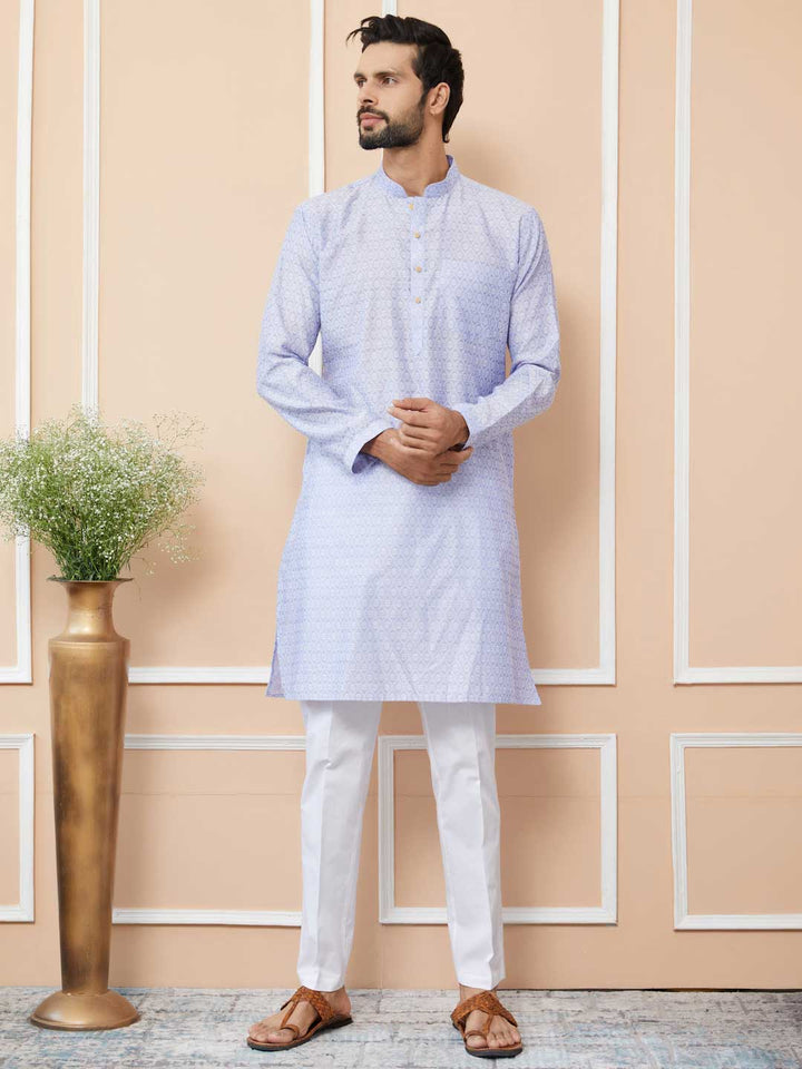 Periwinkle Blue Ethnic Motifs Silk Jacquard Woven Design Straight Kurta