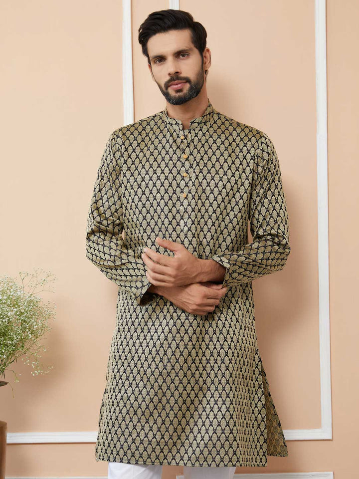 Black and Gold Ethnic Motifs Silk Jacquard Woven Design Straight Kurta