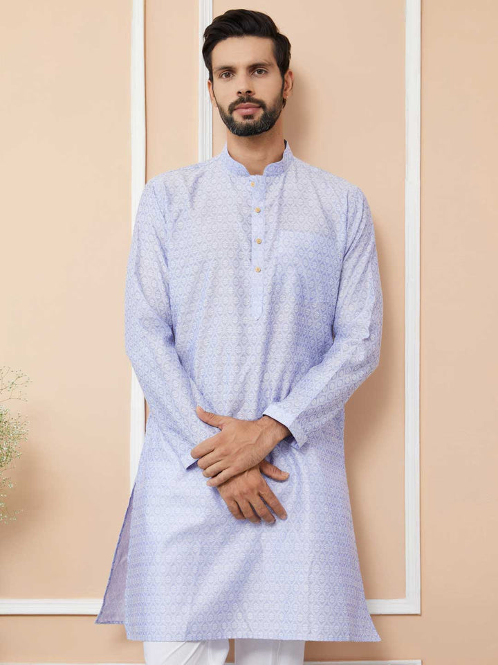 Periwinkle Blue Ethnic Motifs Silk Jacquard Woven Design Straight Kurta