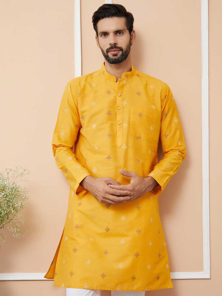 Mustard Cotton Handloom motifs Straight Kurta