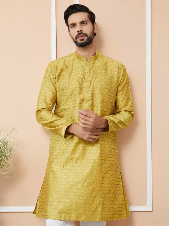 Yellow Ethnic Motifs Silk Jacquard Woven Design Straight Kurta