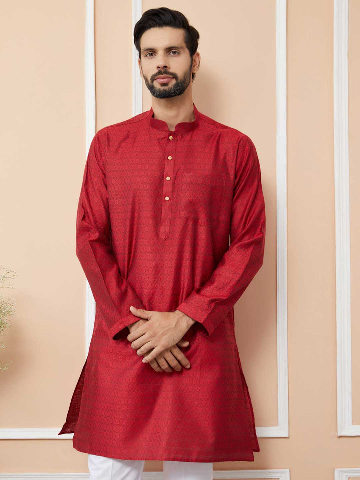 Red Ethnic Motifs Silk Jacquard Woven Design Straight Kurta