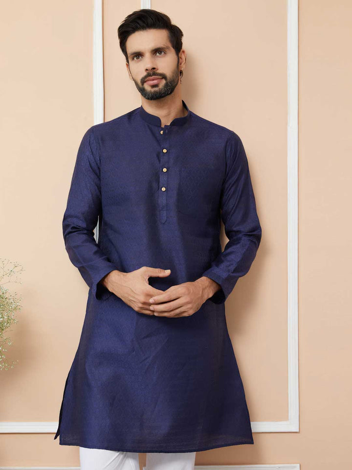 Indigo Ethnic Motifs Silk Jacquard Woven Design Straight Kurta