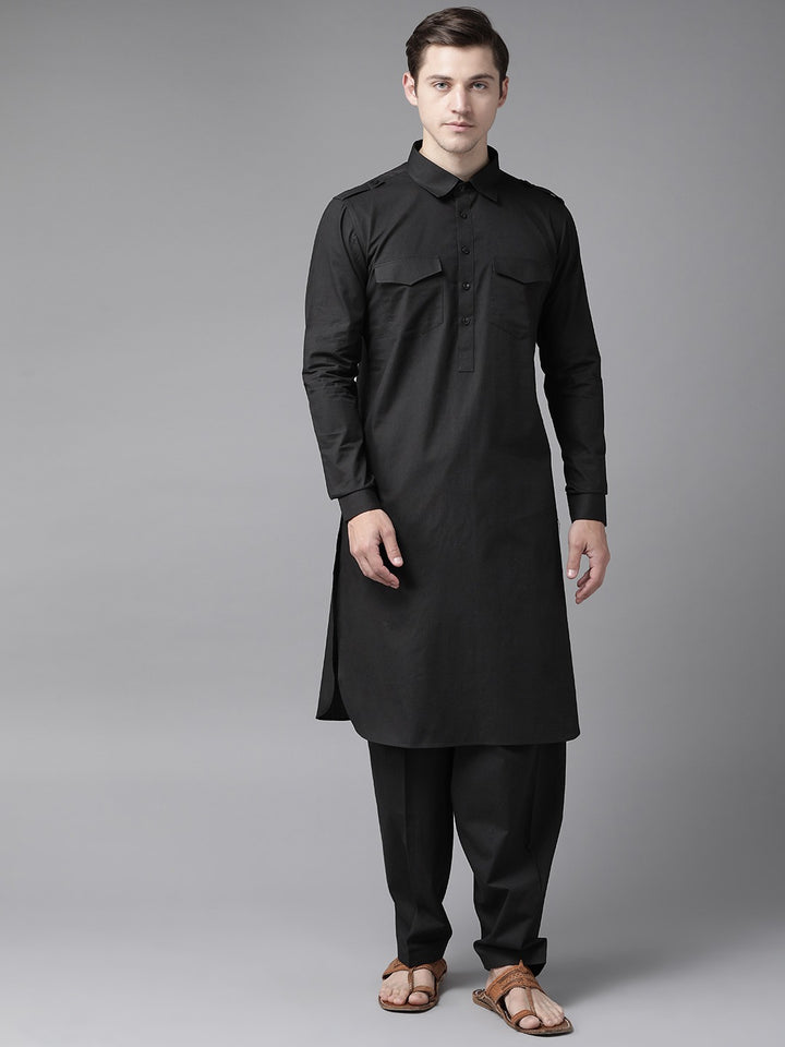 Men Black Pathani Kurta with Salwar