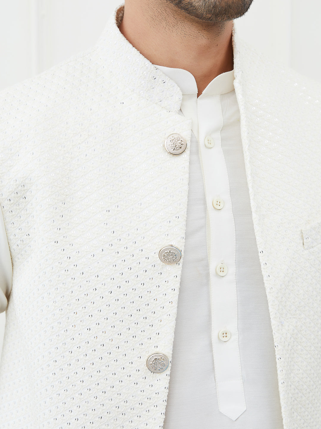 Sequins Embroidered Nehru Jacket