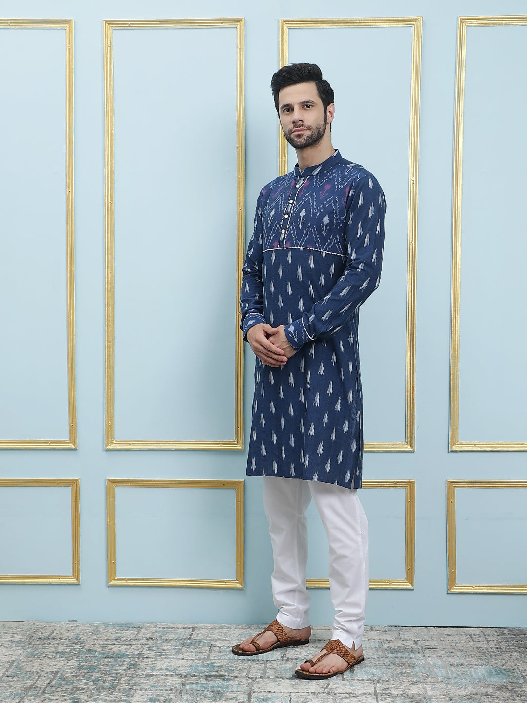 Printed Pure Cotton Straight Kurta with Princess Panel and Pyjama