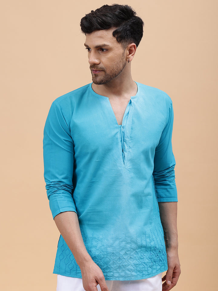 Embroidered and Ombre Dyed Pure Cotton Short Kurta