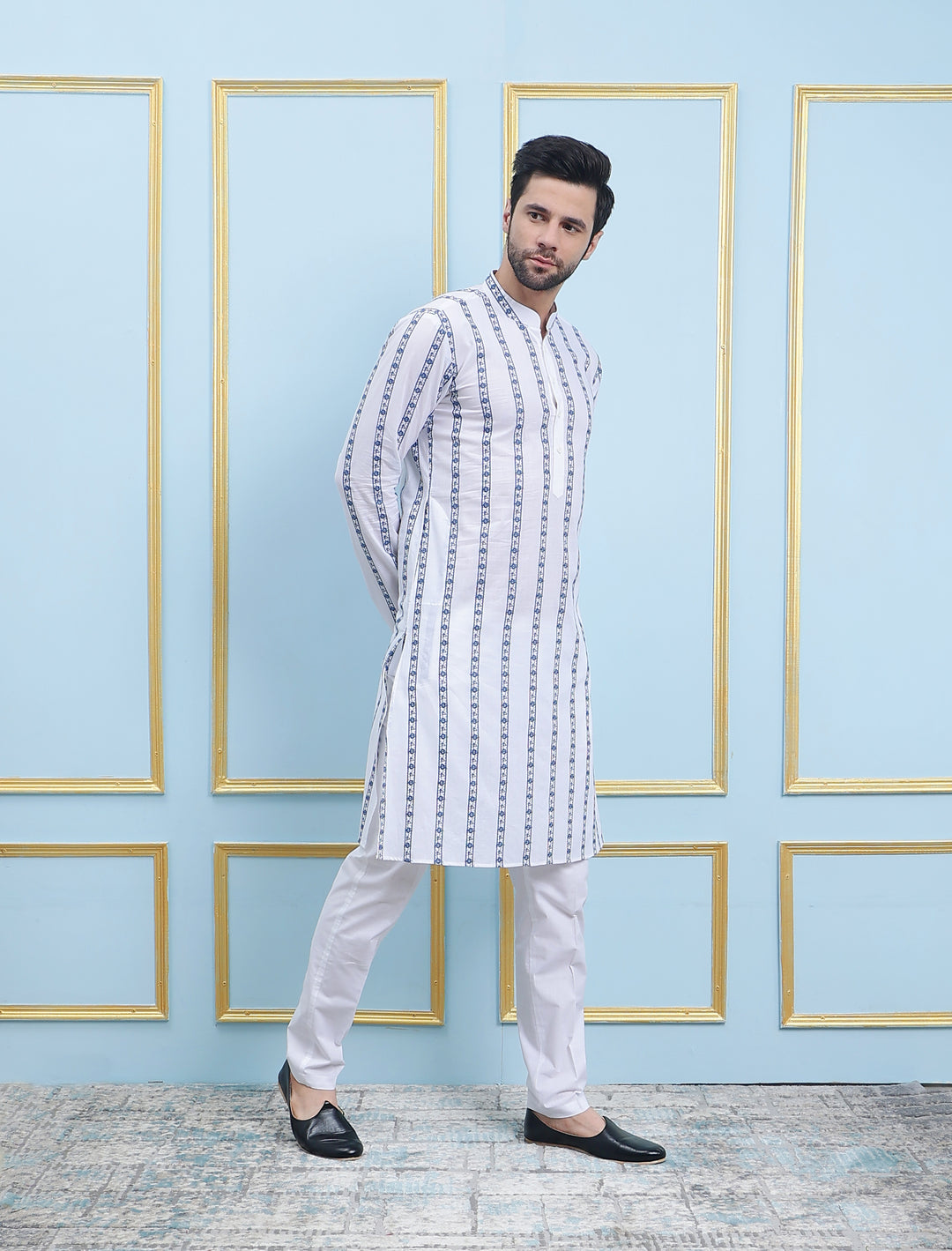 Embroidered Pure Cotton Straight Kurta with Pyjama