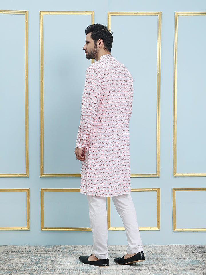 Embroidered Pure Cotton Straight Kurta with Pyjama