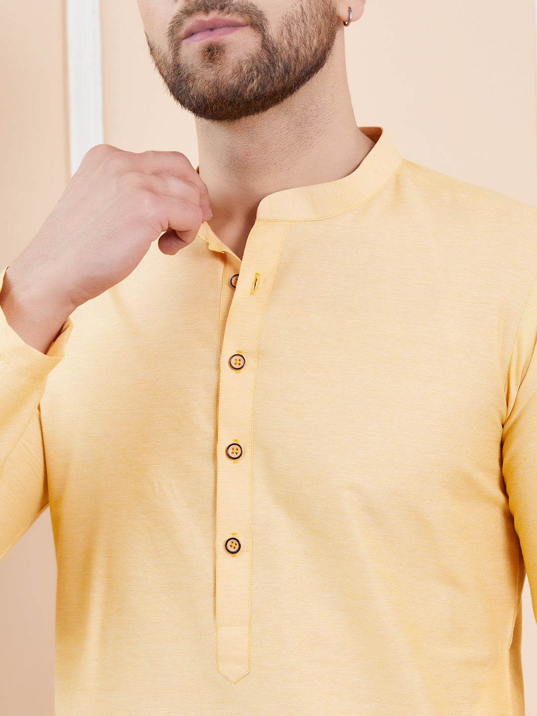 Beige Cotton Solid Straight Kurta