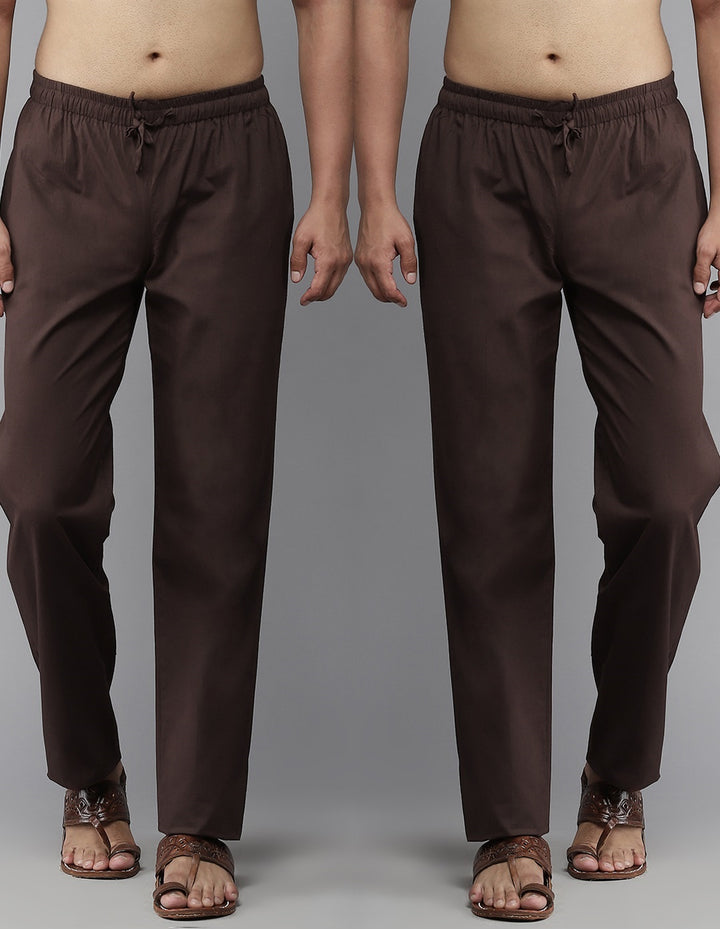 Combo Pack of 2: Deep Brown Solid Cotton Pyjamas