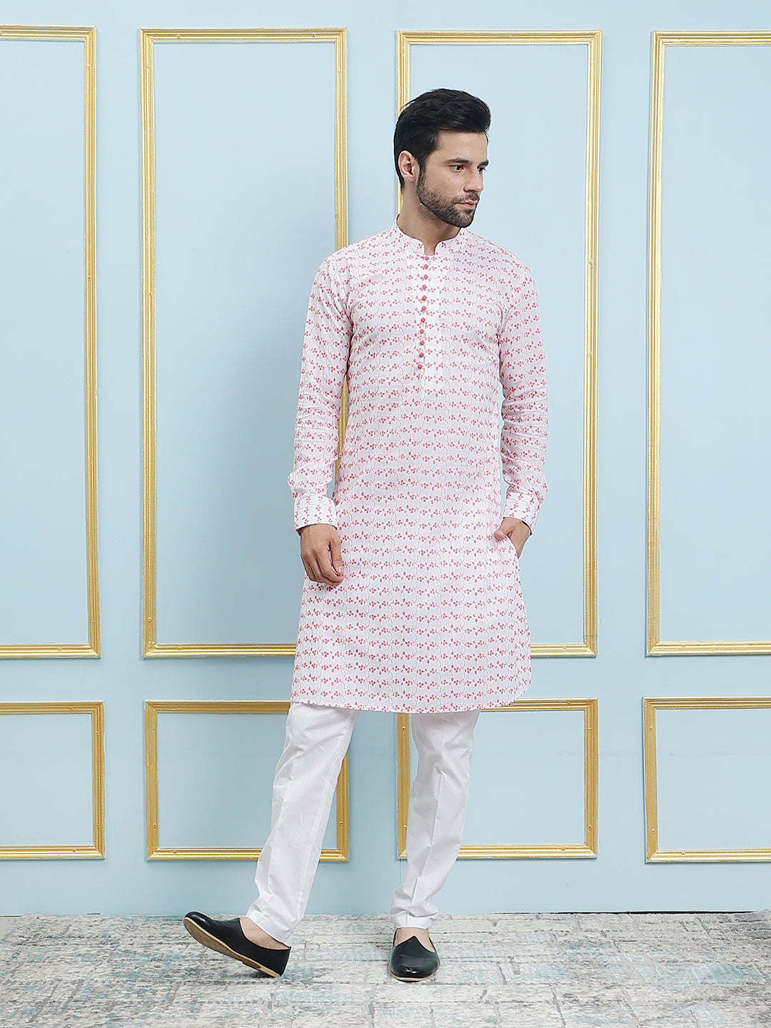 Embroidered Pure Cotton Straight Kurta with Pyjama