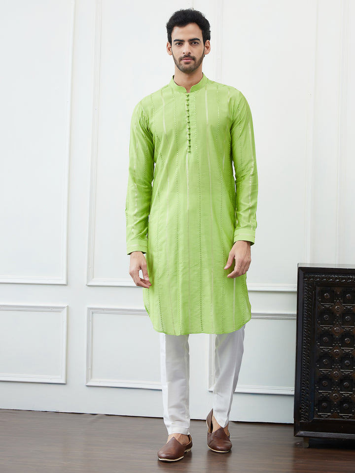 Sequins Embroidered Chanderi Silk Straight Kurta