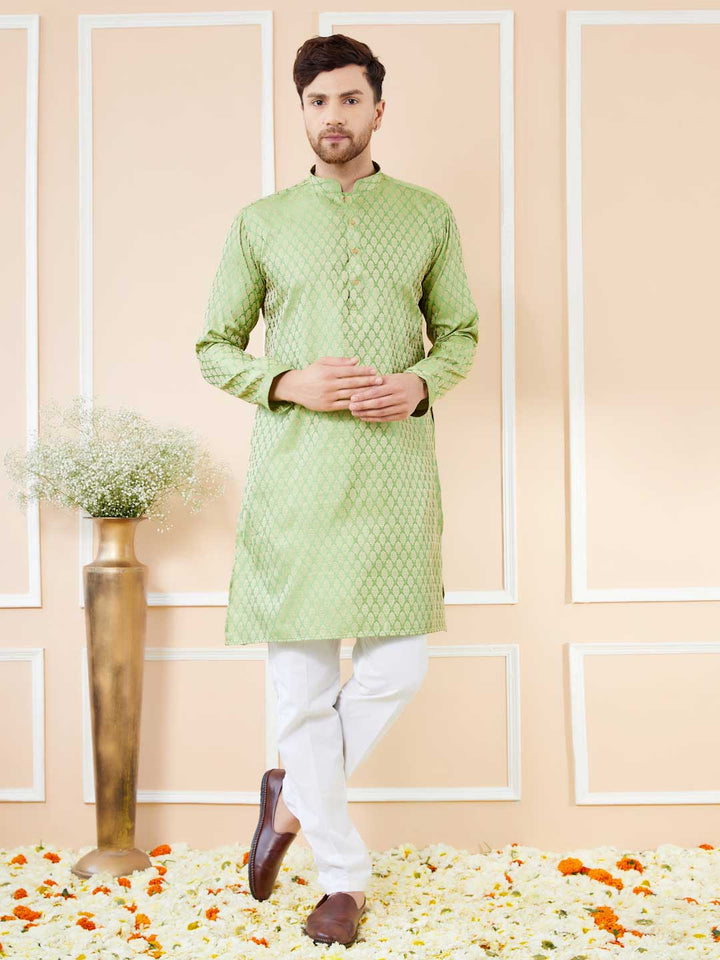  Light Green Ethnic Motifs Silk Woven Design